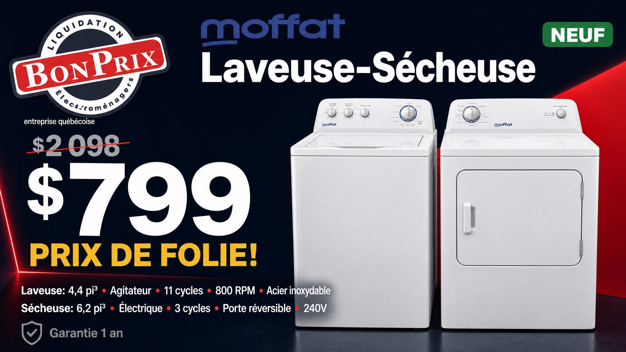 Moffat Top-Load Washer + Dryer Combo $799 at BonPrix Électroménagers