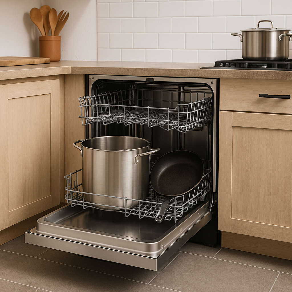 Dishwashers with wash cycles for large pans and pots