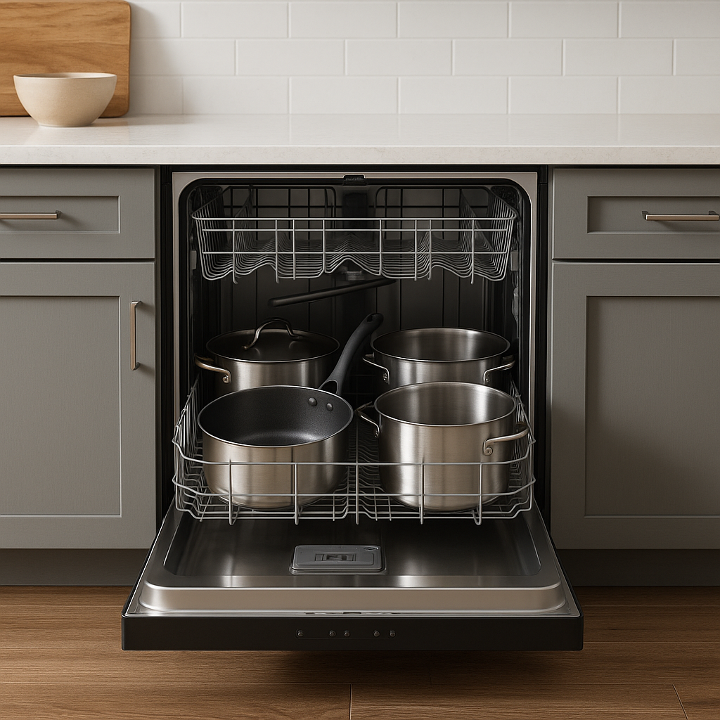Dishwashers with wash cycles for large pots and pans