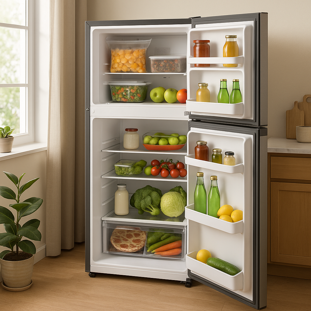 Refrigerators with fresh and frozen food compartments