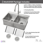 FORNO ACQUA 33 in. Drop-In/Undermount 50/50 Double Bowl Stainless Steel Sink with Faucet & Waterfall - BonPrix Électroménagers