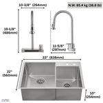 FORNO ACQUA 33 in. Drop-In/Undermount 40/60 Double Bowl Stainless Steel Sink with Waterfall Faucet - BonPrix Électroménagers