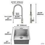 FORNO ACQUA L20" X W22" X D10" 18ga Stainless Steel 304 2-Level MultiSINK Kit with Glass Rinser, 3 Function Stainless Steel Pull-Down Kitchen Faucet, 3 Roll-Up Grids and 1 Strainer