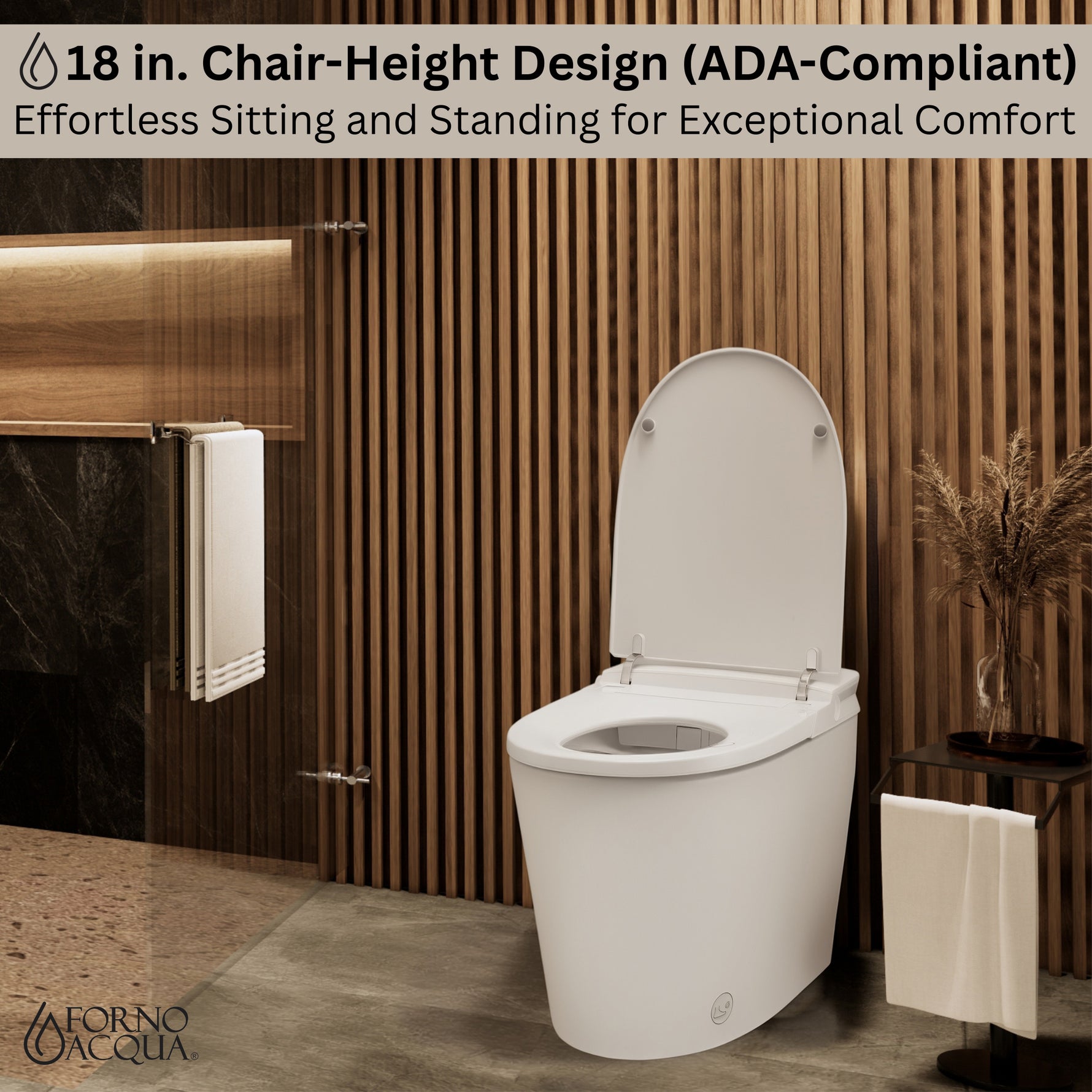 FORNO ACQUA Luxurious Smart Toilet. Includes Heated Seat, Auto Flush, Auto Lid, Powerful Flush, Ideal for Powder Rooms. - BonPrix Électroménagers