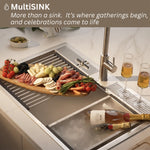 FORNO ACQUA 33 in. Drop-In/Undermount 3-Level Workstation Sink with Waterfall Faucet & Glass Rinser - BonPrix Électroménagers