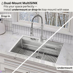 FORNO ACQUA 33 in. Drop-In/Undermount 3-Level Workstation Sink with Faucet, Waterfall & Glass Rinser - BonPrix Électroménagers