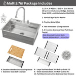 FORNO ACQUA 33 in. Drop-In/Undermount 3 Level Workstation Sink with Faucet, Waterfall & Glass Rinser - BonPrix Électroménagers