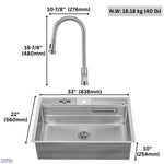FORNO ACQUA 33 in. Drop-In/Undermount 3-Level Workstation Sink with Faucet, Waterfall & Glass Rinser - BonPrix Électroménagers