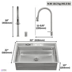 FORNO ACQUA 33 in. Drop-In/Undermount 3 Level Workstation Sink with Faucet, Waterfall & Glass Rinser - BonPrix Électroménagers