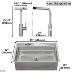 FORNO ACQUA 33 in. Drop-In/Undermount 3-Level Workstation Sink with Waterfall Faucet & Glass Rinser - BonPrix Électroménagers