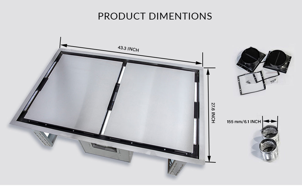 FORNO Arezzo 44-Inch Recessed Ceiling Range Hood, Dual Motors, 1200 CFM, Hybrid Filters, Remote Control - BonPrix Électroménagers