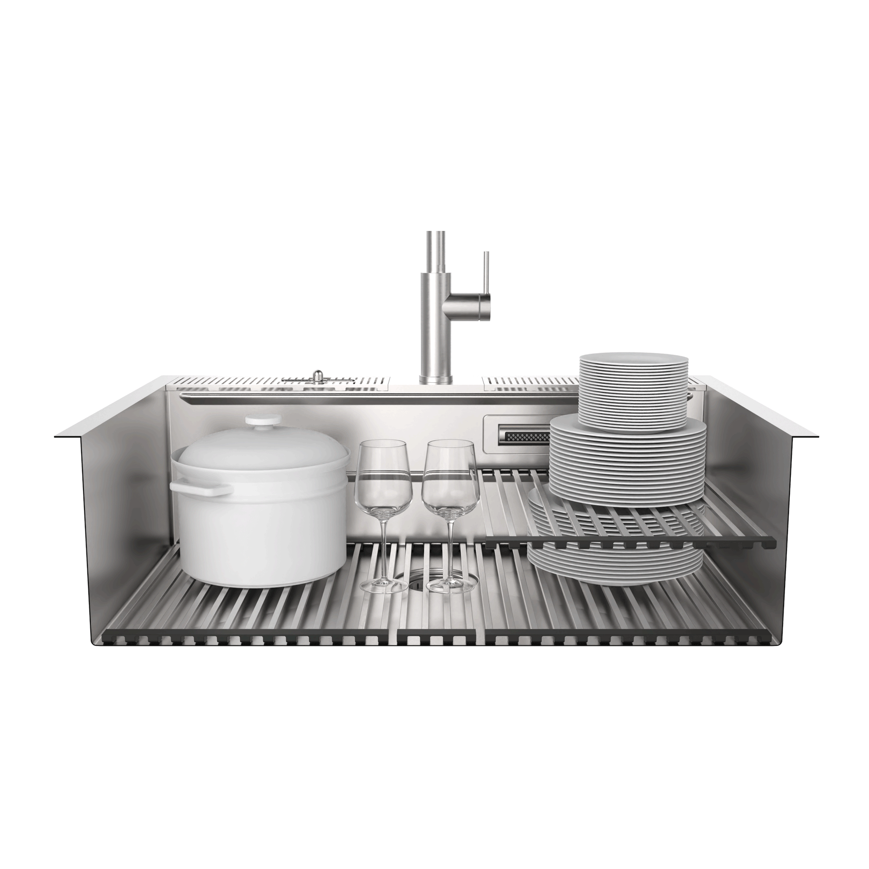 FORNO ACQUA 33 in. Drop-In/Undermount MultiSINK Workstation Sink with Waterfall Faucet & Glass Rinser - BonPrix Électroménagers