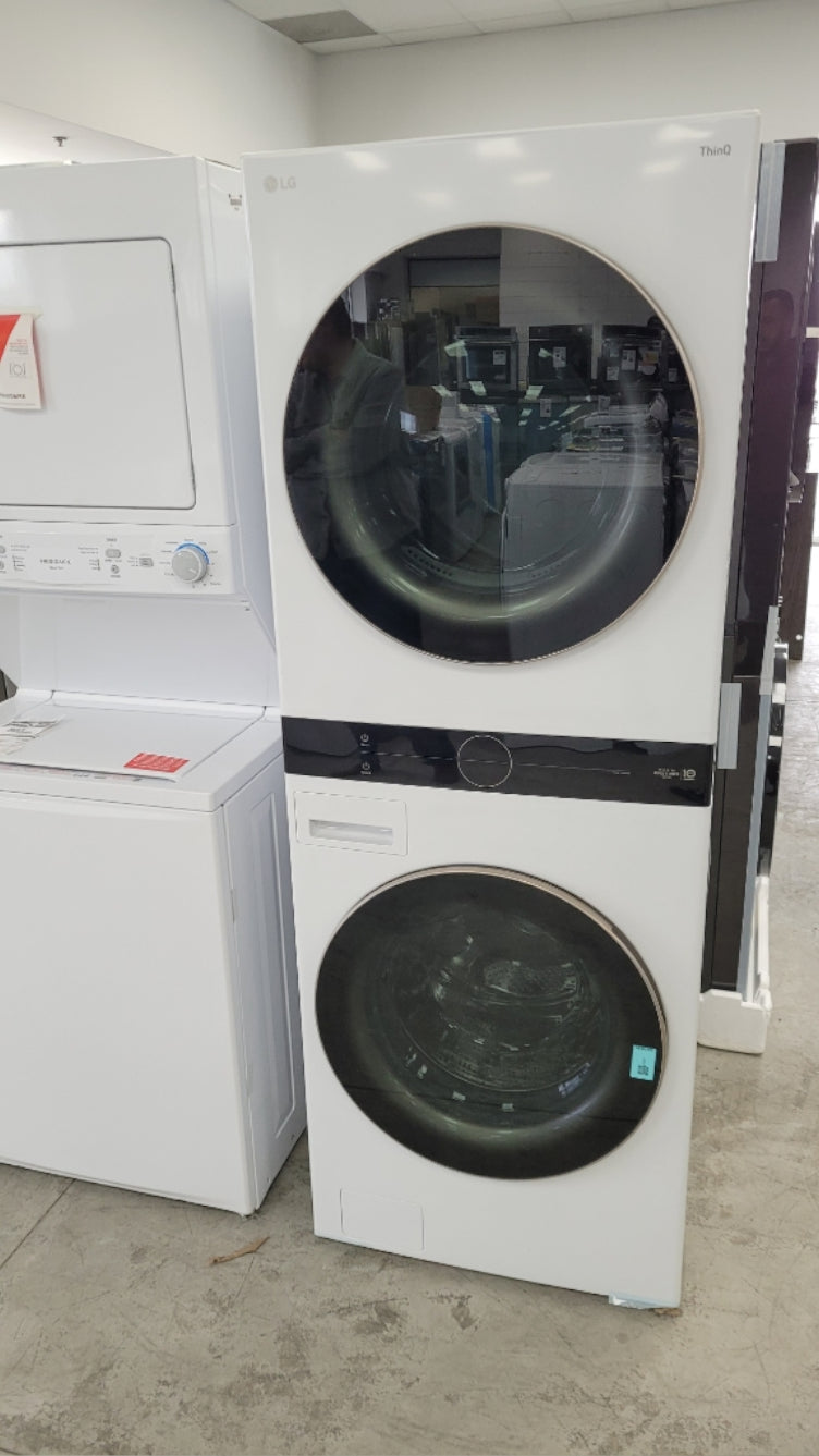 WKE100HWA - LAUNDRY CENTERS - LG - Stacked Washer/Dryer - Electric - White - Open Box - BonPrix Électroménagers