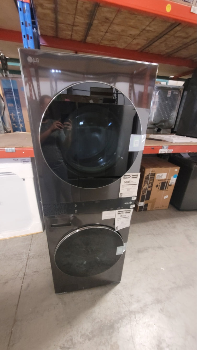 WKEX300HBA - LAUNDRY CENTERS - LG - Stacked Washer/Dryer - Electric - Black Stainless Steel - Open Box - BonPrix Électroménagers