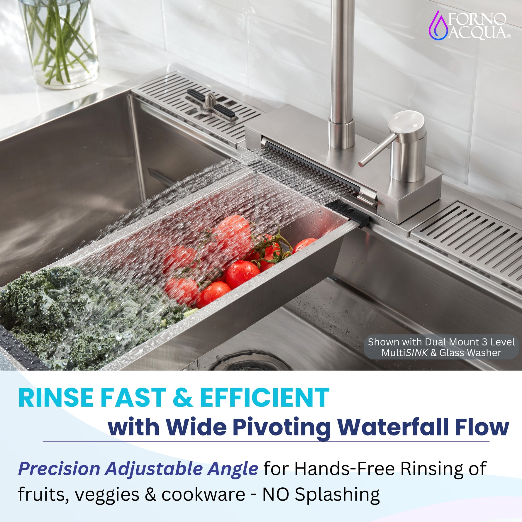 FORNO ACQUA 4 Function  Pull-Down Waterfall Kitchen Faucet Brushed Nickel