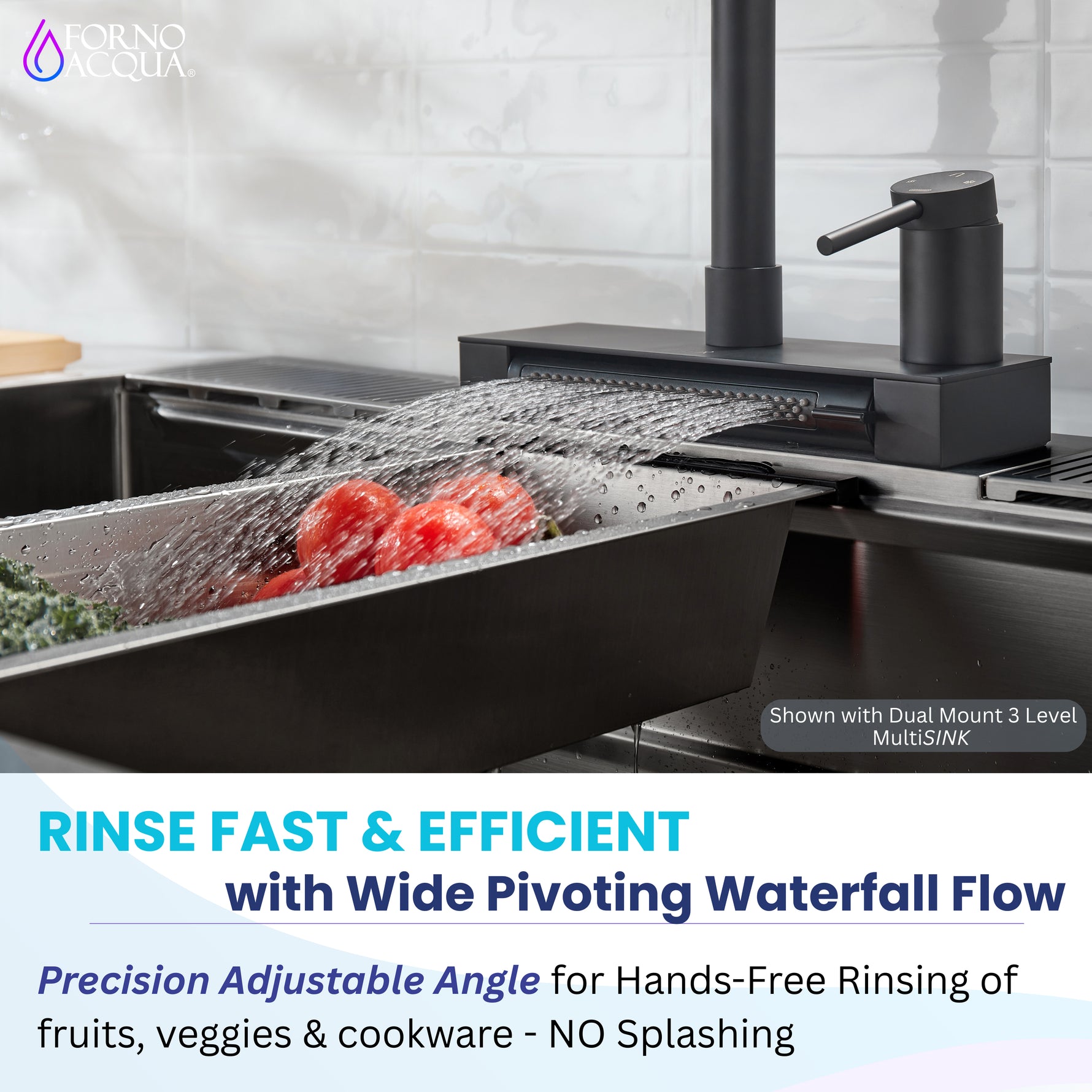 FORNO ACQUA 4 function pull-Down Waterfall Kitchen Faucet Black