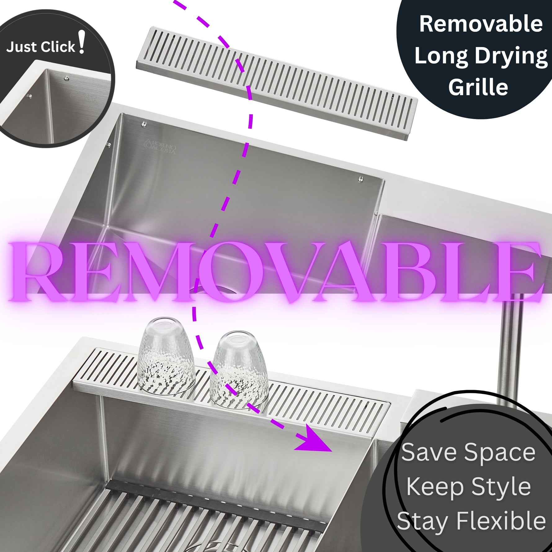 FORNO ACQUA 33 in. Drop-In/Undermount 40/60 Double Bowl Stainless Steel Sink with Waterfall Faucet - BonPrix Électroménagers