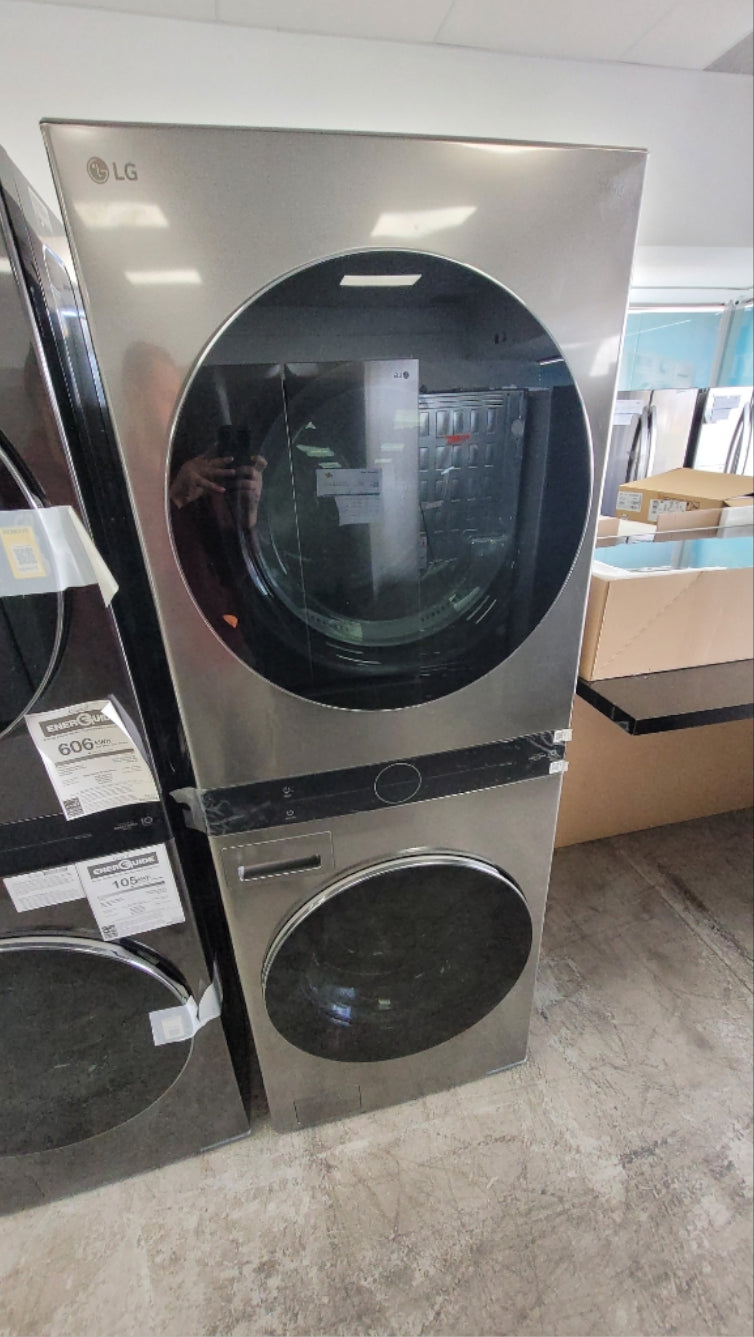 WKEX200HVA - LAUNDRY CENTERS - LG - Stacked Washer/Dryer - Electric - Black Stainless Steel - Open Box - BonPrix Électroménagers