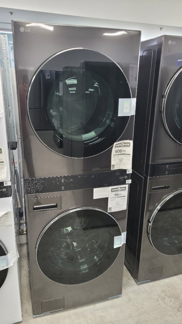 WKEX300HBA - LAUNDRY CENTERS - LG - Stacked Washer/Dryer - Electric - Black Stainless Steel - Open Box - BonPrix Électroménagers