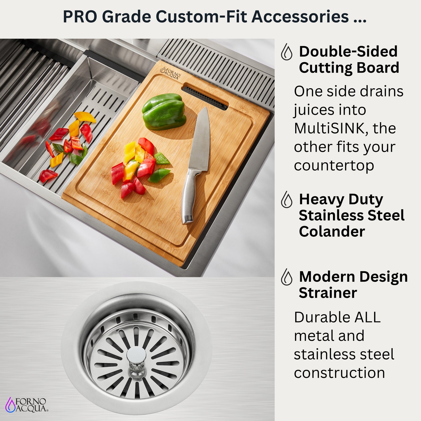 FORNO ACQUA 33 in. Drop-In/Undermount MultiSINK Workstation Sink with Waterfall Faucet & Glass Rinser - BonPrix Électroménagers
