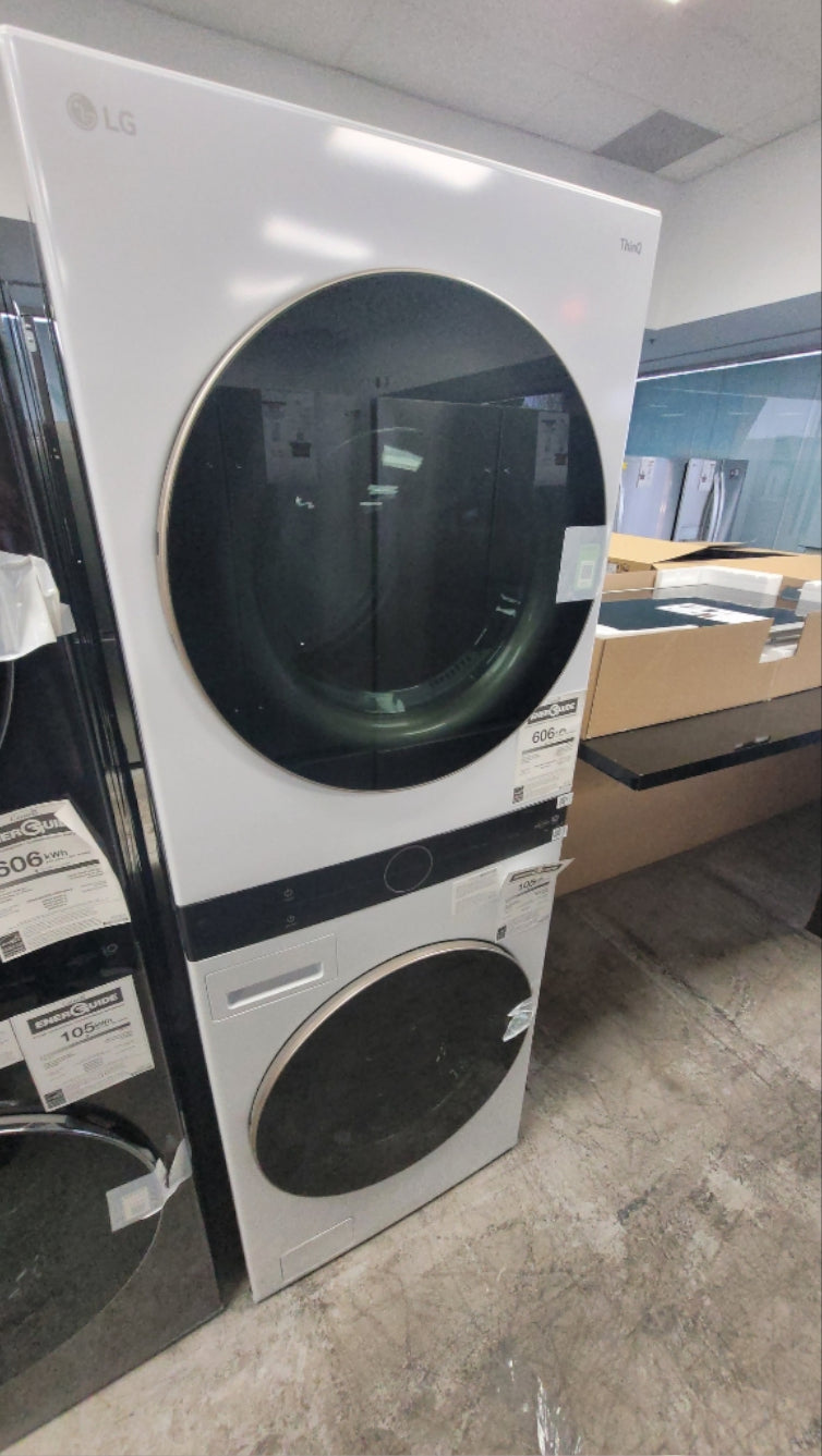 WKE100HWA - LAUNDRY CENTERS - LG - Stacked Washer/Dryer - Electric - White - Open Box - BonPrix Électroménagers