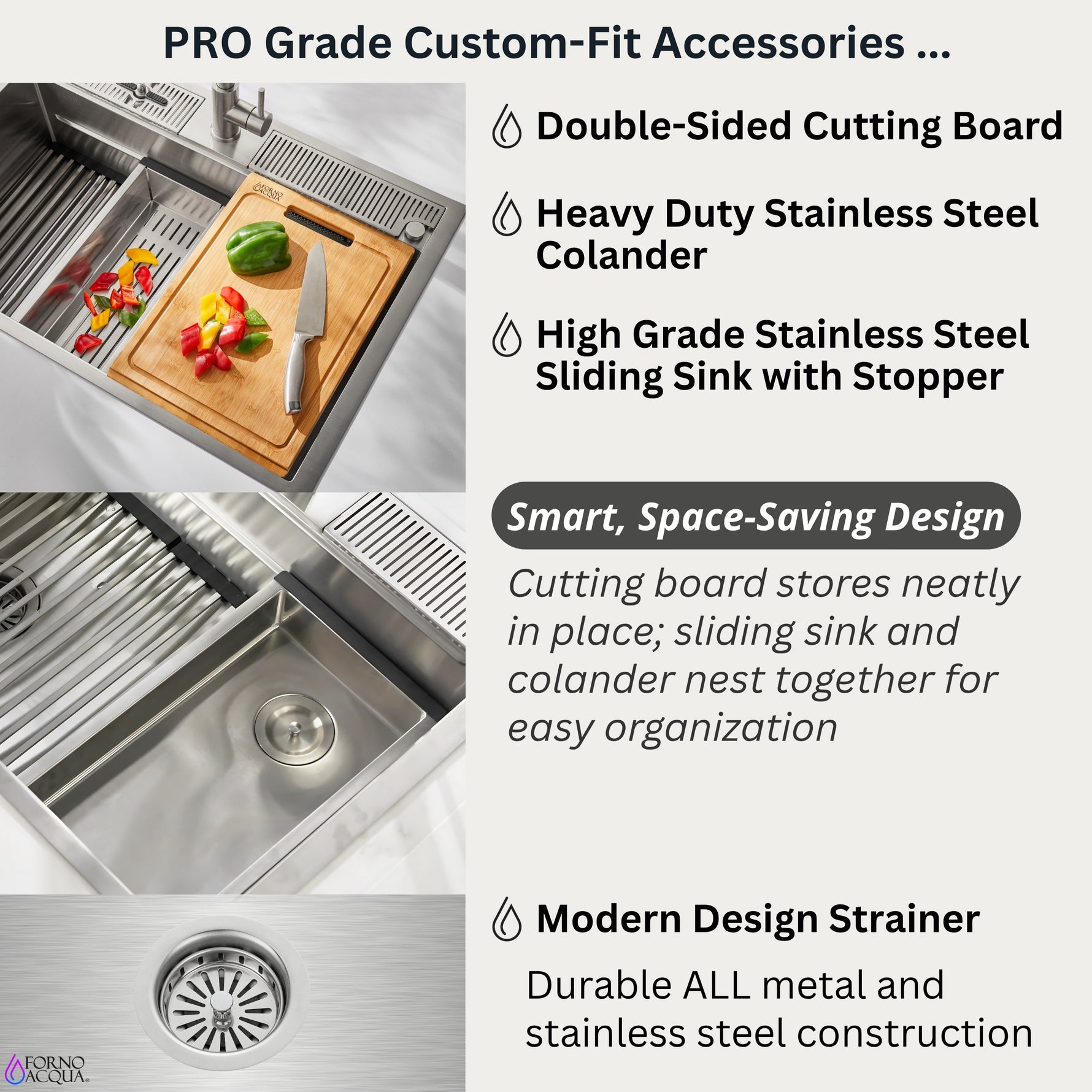 FORNO ACQUA MultiSINK kit with Integrated Waterfall Rinsing and Glass Washing Station.  Includes Chef Faucet and Accessories. - BonPrix Électroménagers