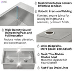 FORNO ACQUA 33 in. Drop-In/Undermount 50/50 Double Bowl Stainless Steel Sink with Faucet & Waterfall - BonPrix Électroménagers