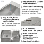 FORNO ACQUA 33 in. Drop-In/Undermount 40/60 Double Bowl Stainless Steel Sink with Waterfall Faucet - BonPrix Électroménagers