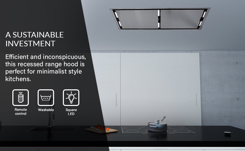 FORNO Arezzo 44-Inch Recessed Ceiling Range Hood, Dual Motors, 1200 CFM, Hybrid Filters, Remote Control - BonPrix Électroménagers