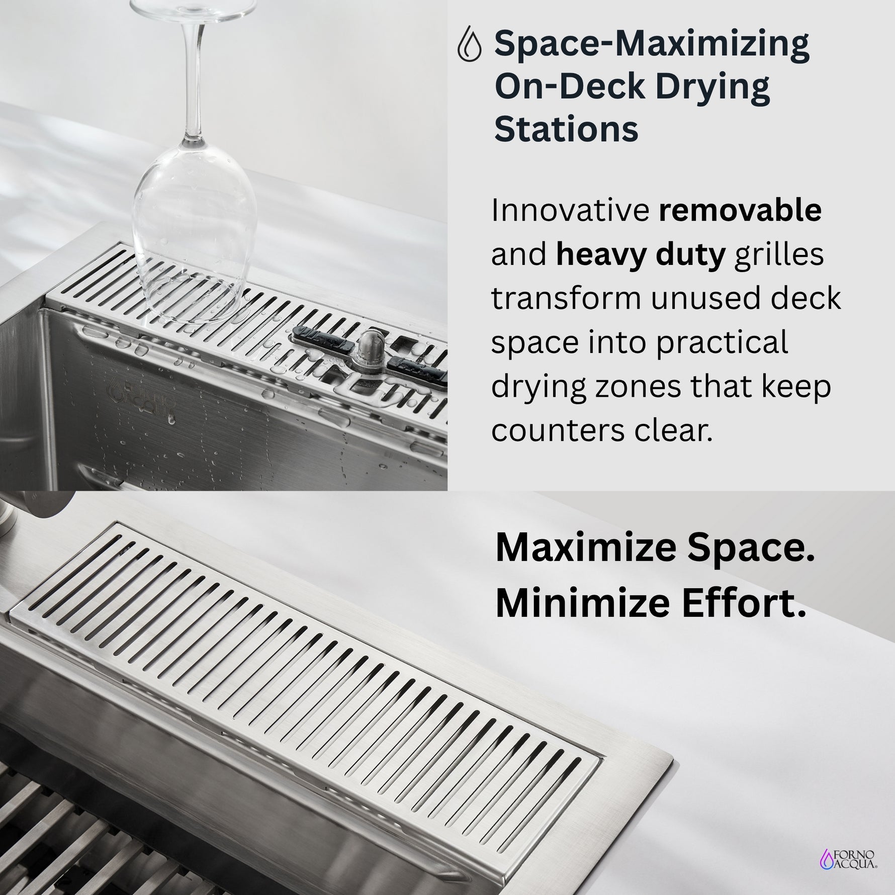 FORNO ACQUA 33 in. Drop-In/Undermount 3-Level Workstation with Retractable Faucet & Glass Rinser - BonPrix Électroménagers