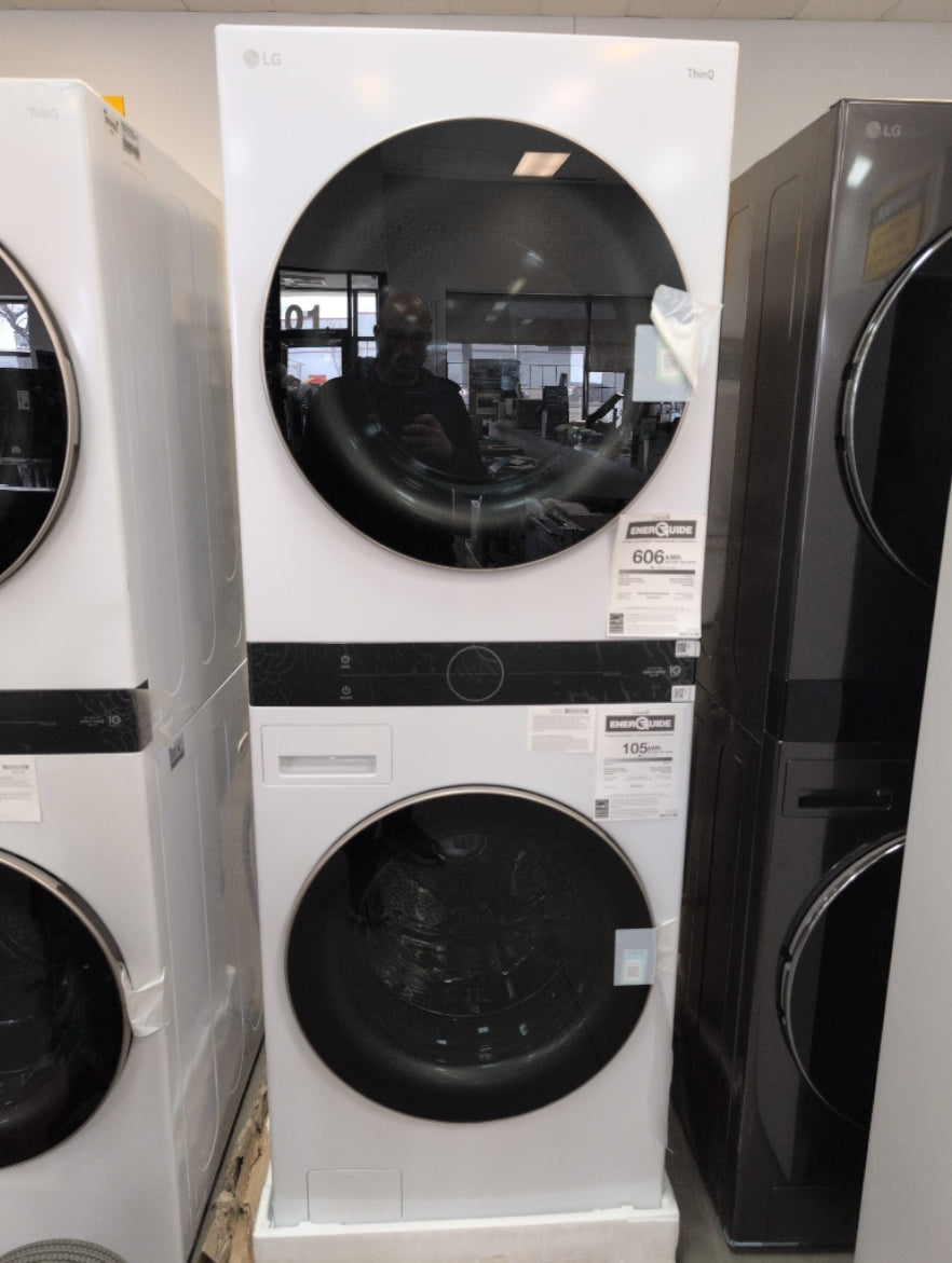 WKE100HWA - LAUNDRY CENTERS - LG - Stacked Washer/Dryer - Electric - White - Open Box - BonPrix Électroménagers
