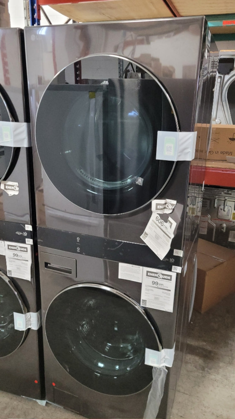 WKEX300HBA - LAUNDRY CENTERS - LG - Stacked Washer/Dryer - Electric - Black Stainless Steel - Open Box - BonPrix Électroménagers