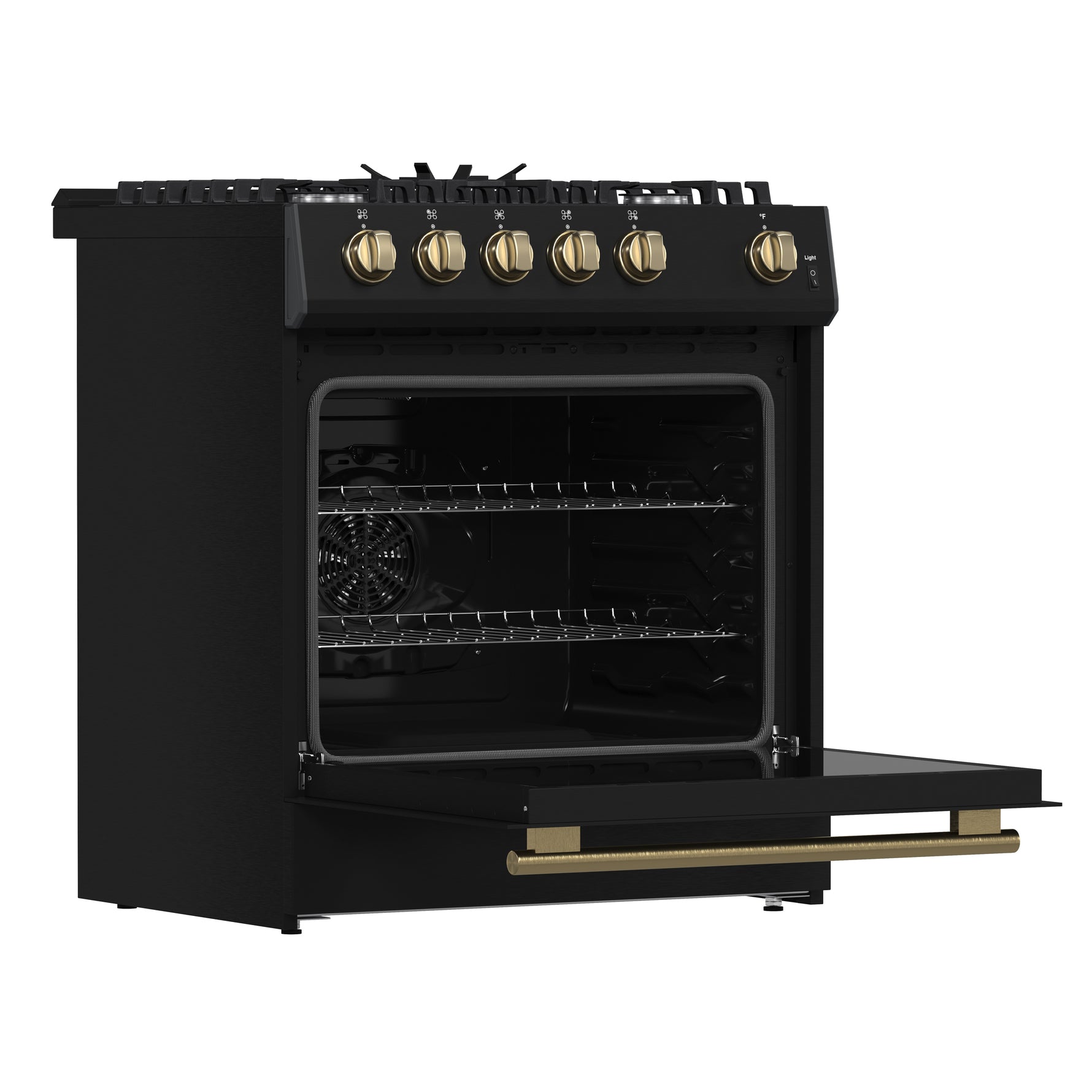 Forno Leonardo Espresso 30-Inch Black Gas Range, 5 Burners, 39,500 BTU, 5 cu.ft Convection Oven - BonPrix Électroménagers