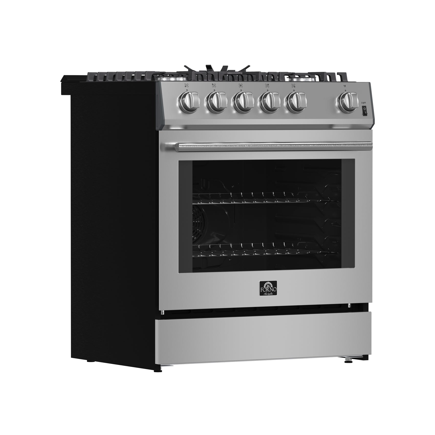 Forno Leonardo 30-Inch Stainless Steel Gas Range, 5 Sealed Burners (Totaling 39,500 BTU), 5 cu.ft. Convection Oven, Continuous Cast Iron Grates, Black Enamel Interior, Auto Re-Ignition, LP Conversion Kit Included - BonPrix Électroménagers
