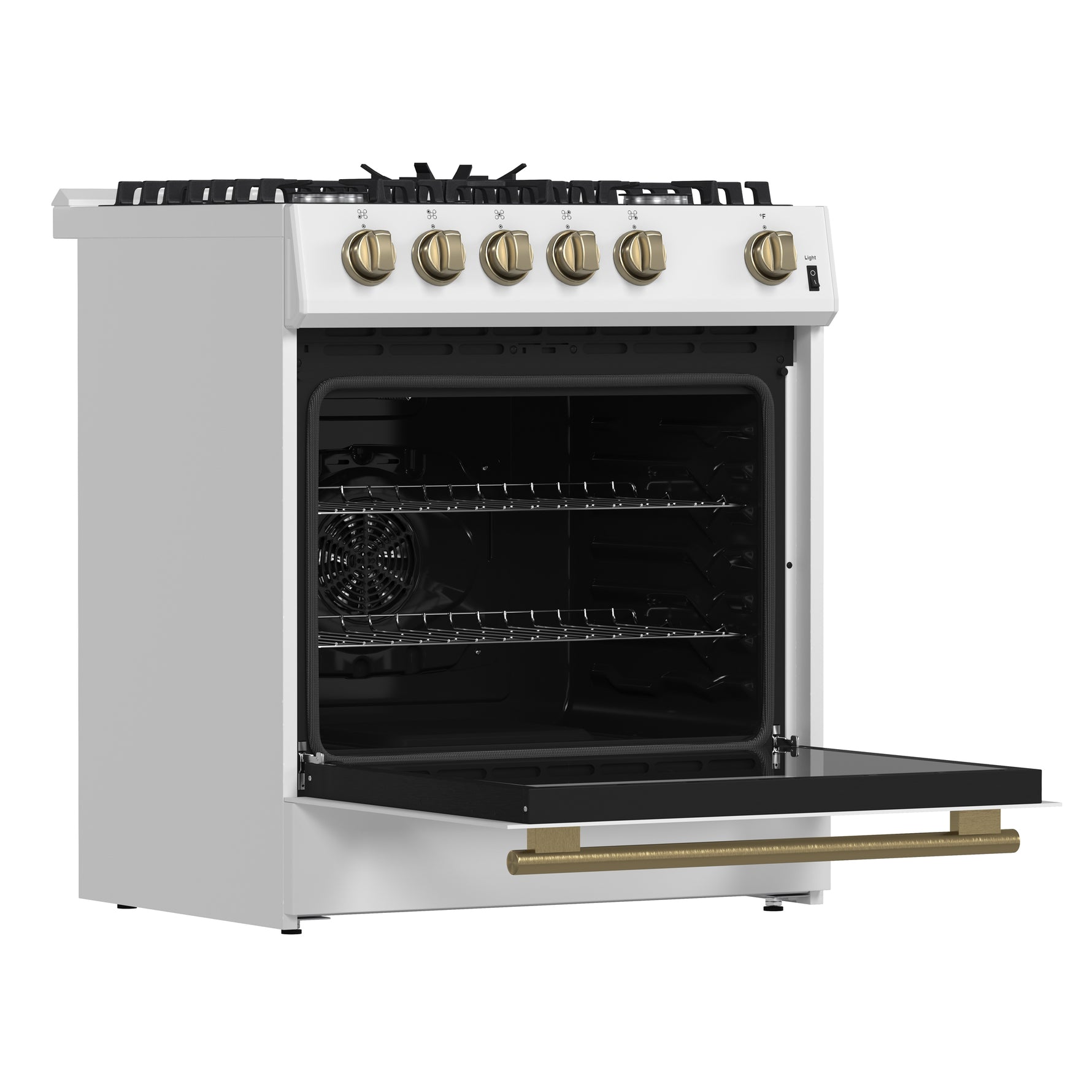 Forno Leonardo Espresso 30-Inch White Gas Range, 5 Burners, 39,500 BTU, 5 cu.ft Convection Oven - BonPrix Électroménagers
