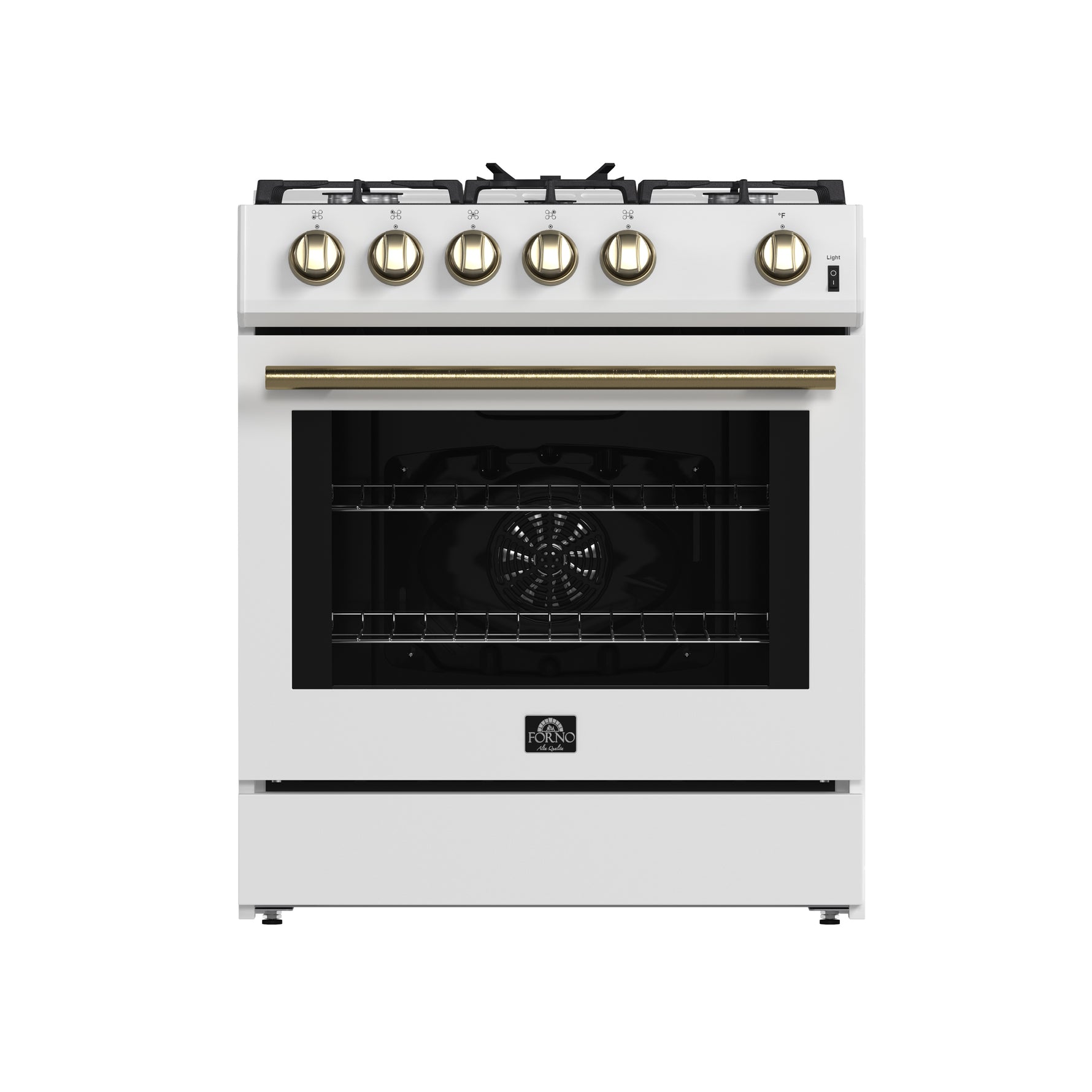 Forno Leonardo Espresso 30-Inch White Gas Range, 5 Burners, 39,500 BTU, 5 cu.ft Convection Oven - BonPrix Électroménagers
