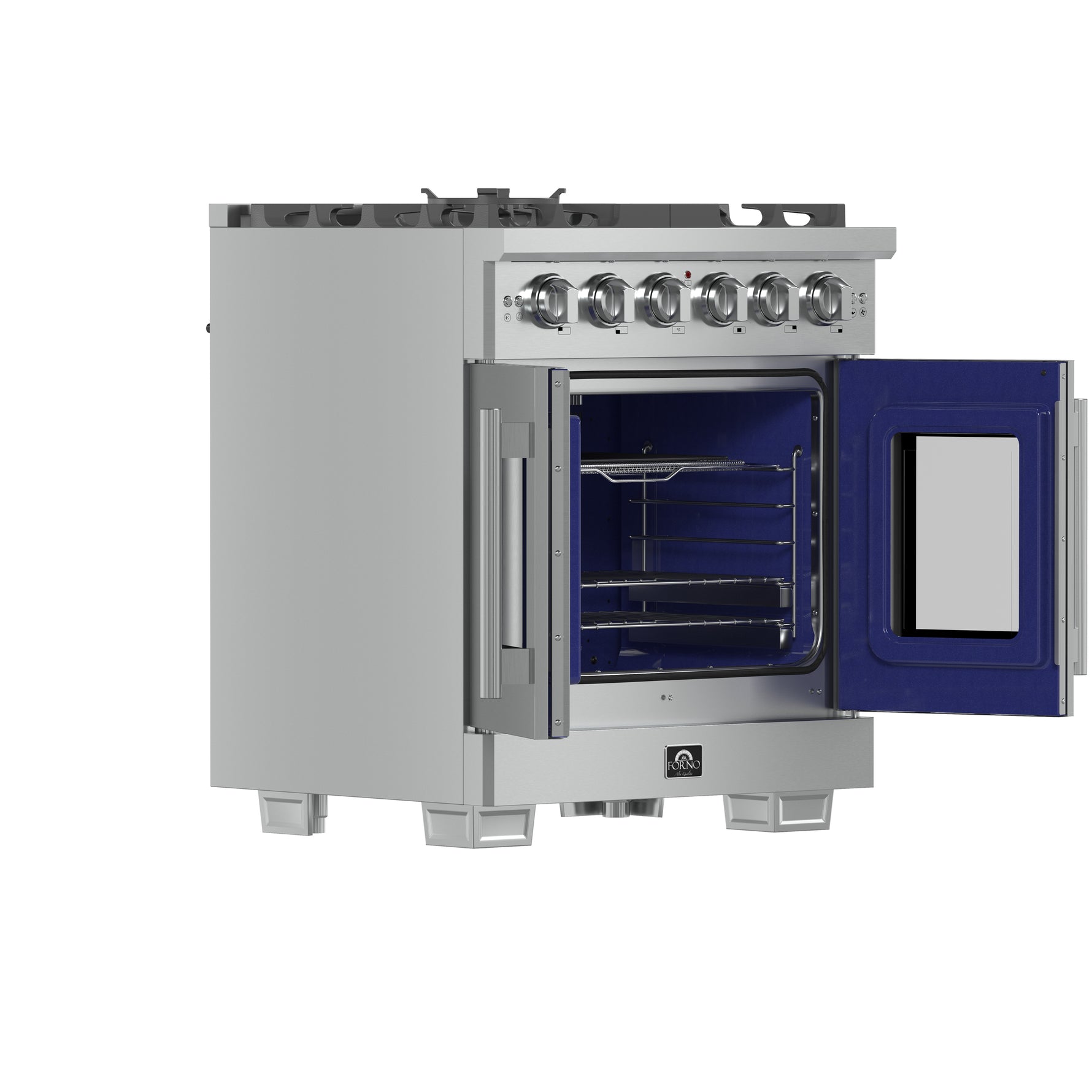Forno Capriasca 30-Inch Freestanding French Door Gas Range, 4 Burners, Convection Oven, Energy Efficient - BonPrix Électroménagers