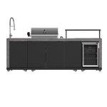 Forno Rimini Outdoor Kitchen 30" BBQ 62,600 BTU, 3 Burners with Sear & Rotisserie, 2.4 cu.ft. Beverage Center, Stainless Steel Sink, Black Cabinets & Gray Sintered Stone Countertop - BonPrix Électroménagers