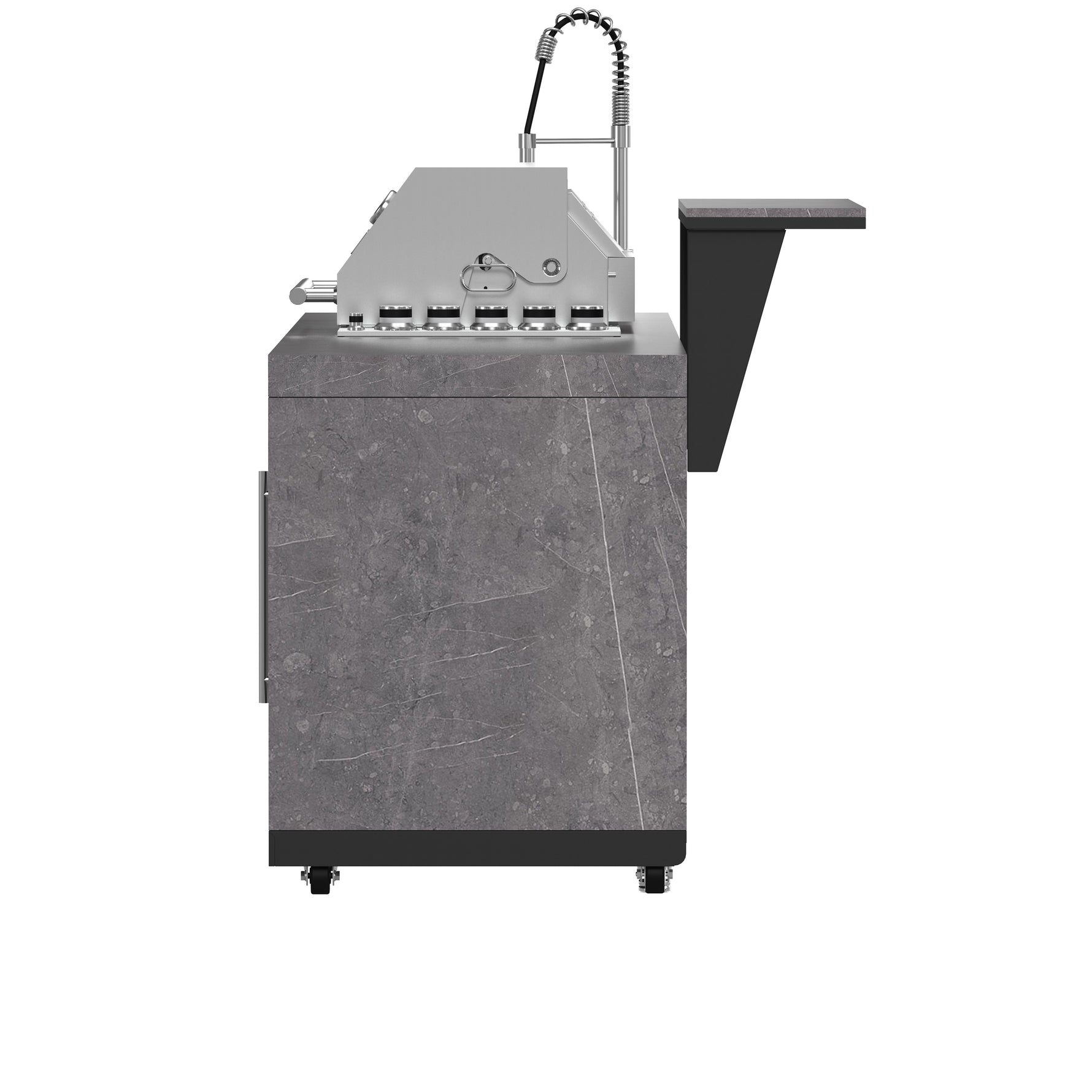 Forno Rimini Outdoor Kitchen 30" BBQ 62,600 BTU, 3 Burners with Sear & Rotisserie, 2.4 cu.ft. Beverage Center, Stainless Steel Sink, Black Cabinets & Gray Sintered Stone Countertop - BonPrix Électroménagers