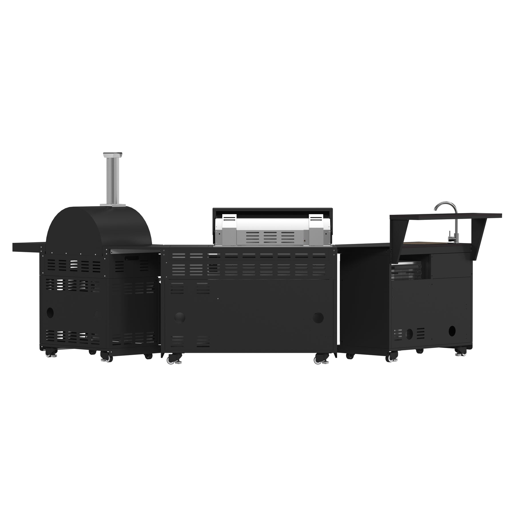 Forno All’Aperto 87,600 BTU Outdoor Kitchen, 4 Burners, Infrared Burners, Side Burner, Black Sintered Stone Countertops, Gas Pizza Oven, Sink Module, Bar & Beverage Center - BonPrix Électroménagers