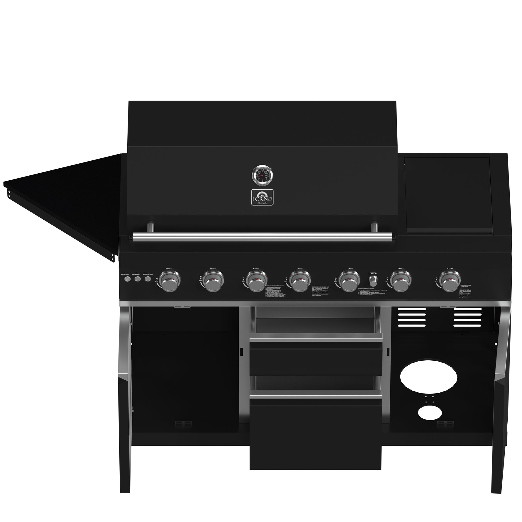 Forno All’Aperto 87,600 BTU Outdoor Kitchen, 4 Burners, Infrared Burners, Side Burner, Black Sintered Stone Countertops, Gas Pizza Oven, Sink Module, Bar & Beverage Center - BonPrix Électroménagers