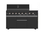Cuisine d'extérieur Forno All’Aperto 99 600 BTU, 5 bruleurs, bruleurs infrarouges, bruleur latéral, comptoirs en pierre frittée noire, four à pizza à gaz, module évier, bar et centre de boissons