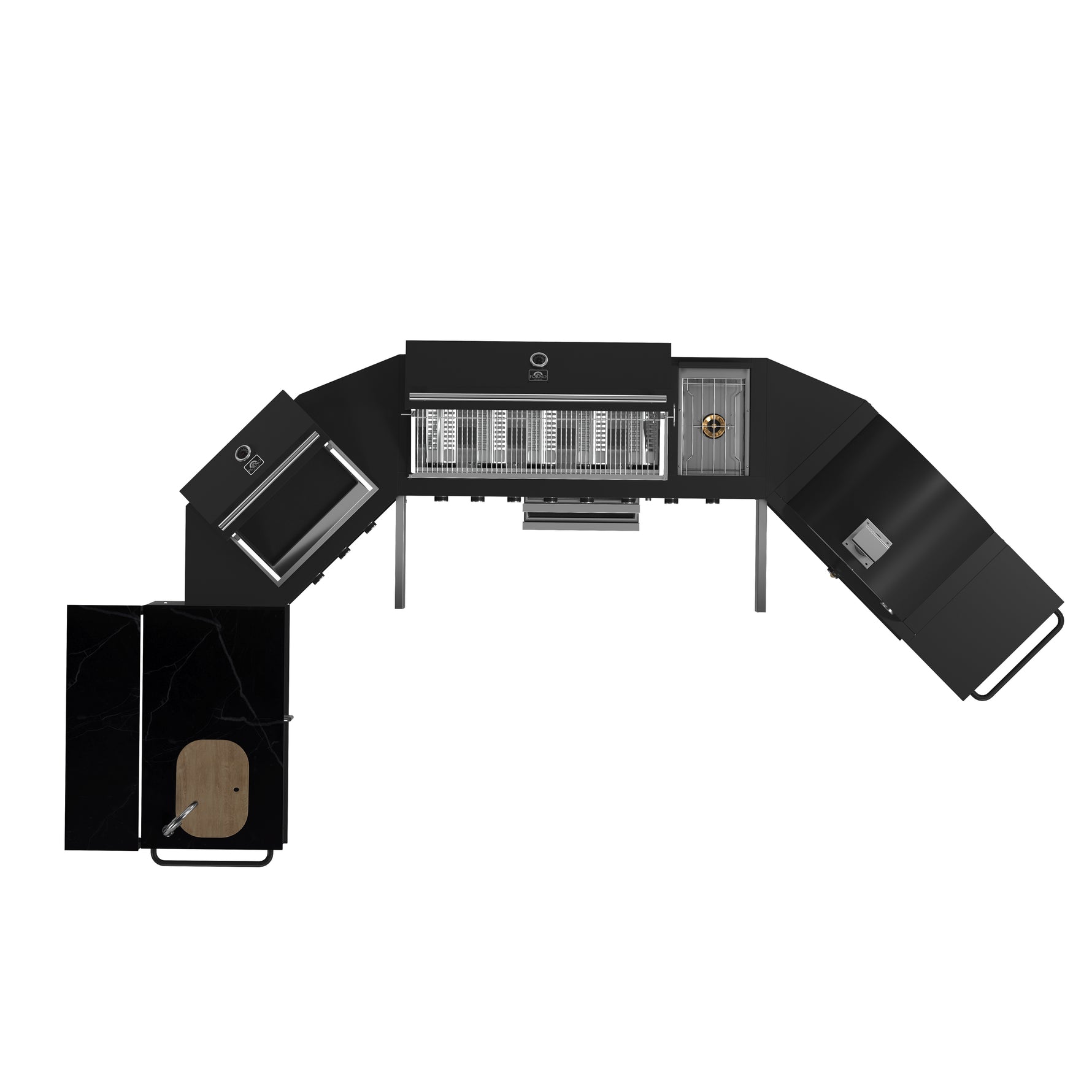 Forno All’Aperto 99,600 BTU Outdoor Kitchen, 5 Burners, Infrared Burners, Side Burner, Black Sintered Stone Countertops, Gas Pizza Oven, Sink Module, Bar & Beverage Center - BonPrix Électroménagers