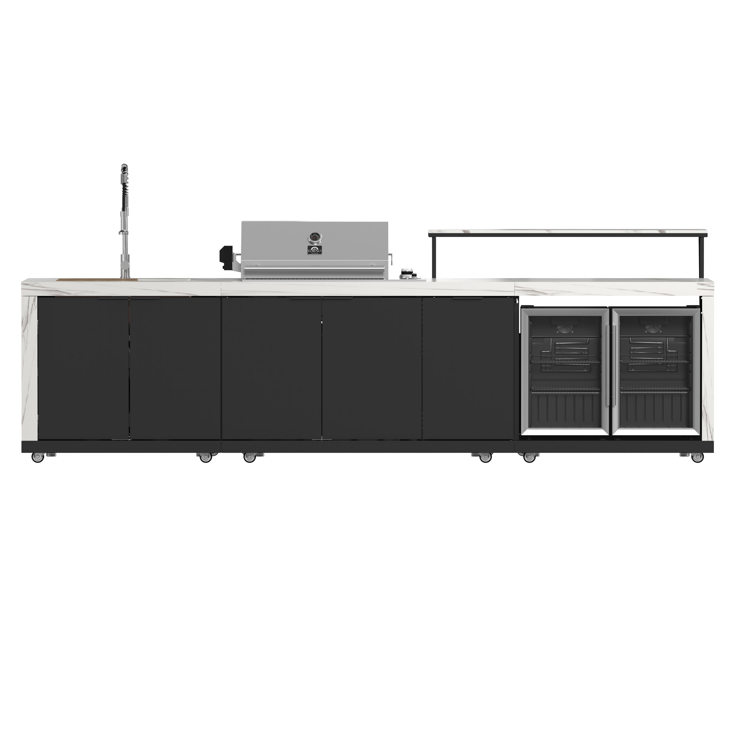 Forno Rimini Outdoor Kitchen: 30" BBQ 62,600 BTU, 4.8 cu.ft. Refrigerators, White Countertops - BonPrix Électroménagers
