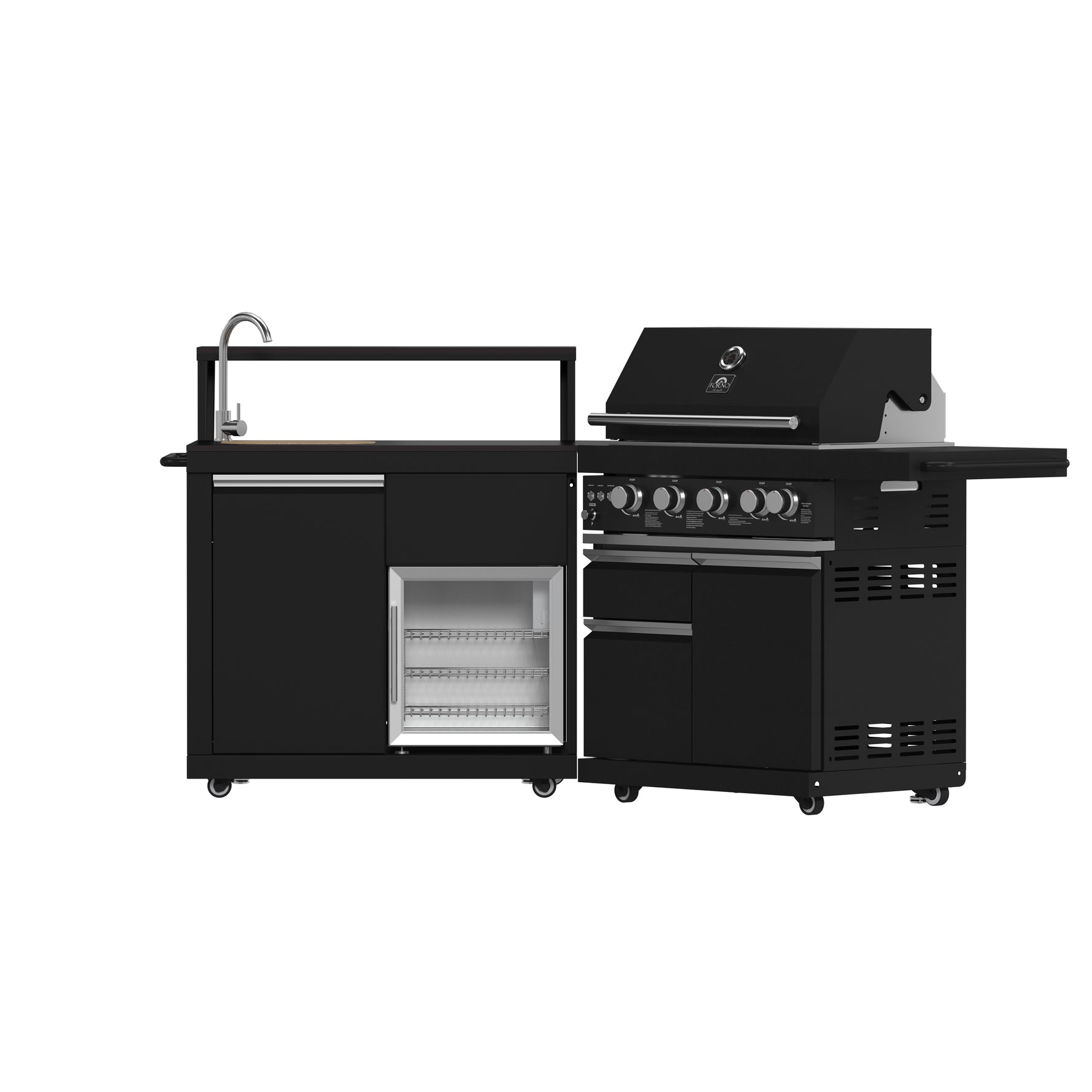 Forno All’Aperto 62,600 BTU BBQ, 3 Stainless Steel Burners, Infrared Burners, Sink Module, Black Sintered Stone Countertops, Bar and Beverage Center - BonPrix Électroménagers