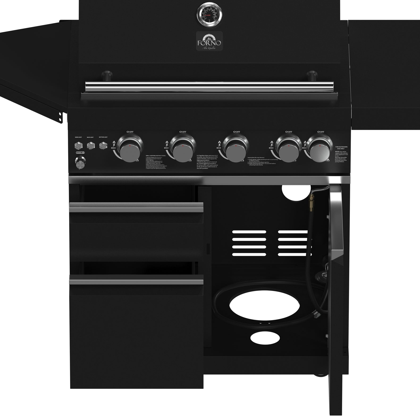 Forno All’Aperto 62,600 BTU BBQ, 3 Stainless Steel Burners, Infrared Burners, Sink Module, Black Sintered Stone Countertops, Bar and Beverage Center - BonPrix Électroménagers
