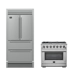 FORNO Premium 2-Piece Kitchen Bundle - Galiano 36" Stainless Steel Range, Forno Moena 36" French Door 19.2 cu. ft Stainless Steel Refrigerator, with Decorative Grill - 40" Wide - FBDL-019-03CAUS - BonPrix Électroménagers