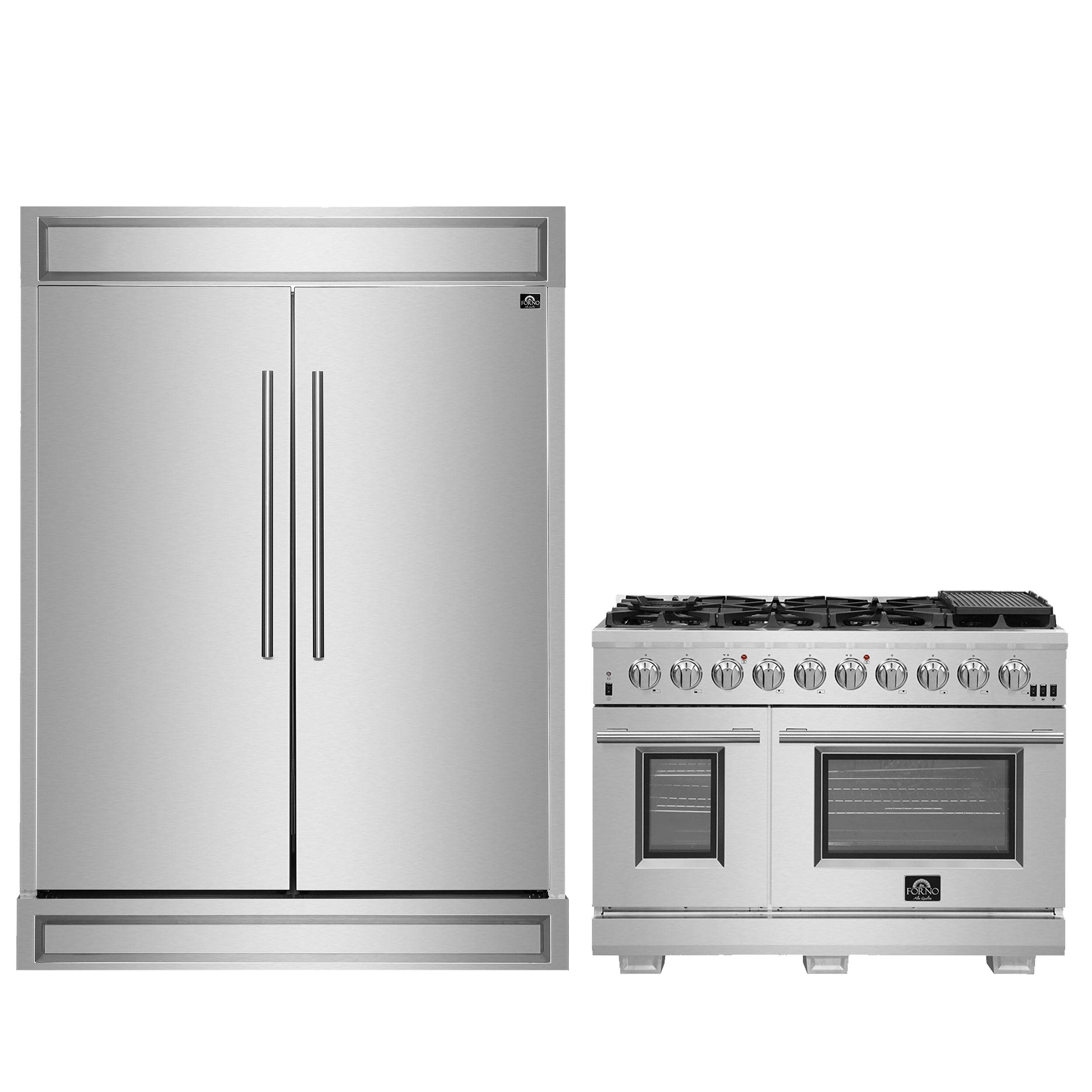 FORNO Premium 2-Piece Kitchen Bundle - Capriasca 48" Stainless Steel Range, Forno Maderno 2-28 " Wide Units with Decorative Trim - FBDL-019-06CAUS - BonPrix Électroménagers