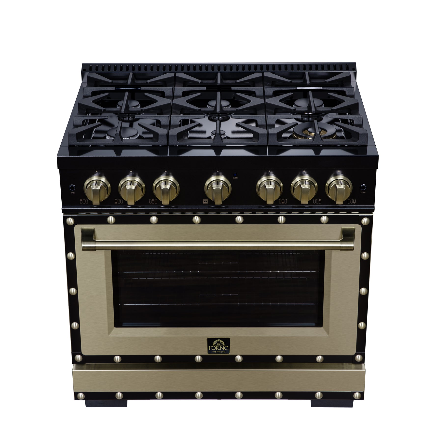 Valente 36" Dual Fuel Range in Black, 6 Sealed Burners, 71 000 BTU Cooktop Output , 5.2 Cu.Ft. convection Oven, Telescopic Racks - BonPrix Électroménagers