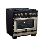 Valente 36" Dual Fuel Range in Black, 6 Sealed Burners, 71 000 BTU Cooktop Output , 5.2 Cu.Ft. convection Oven, Telescopic Racks - BonPrix Électroménagers
